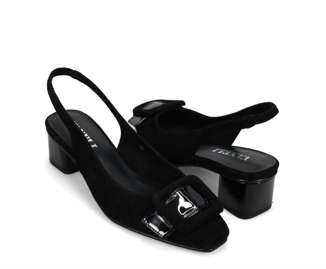 SAKI BLACK SUEDE SLINGBACK