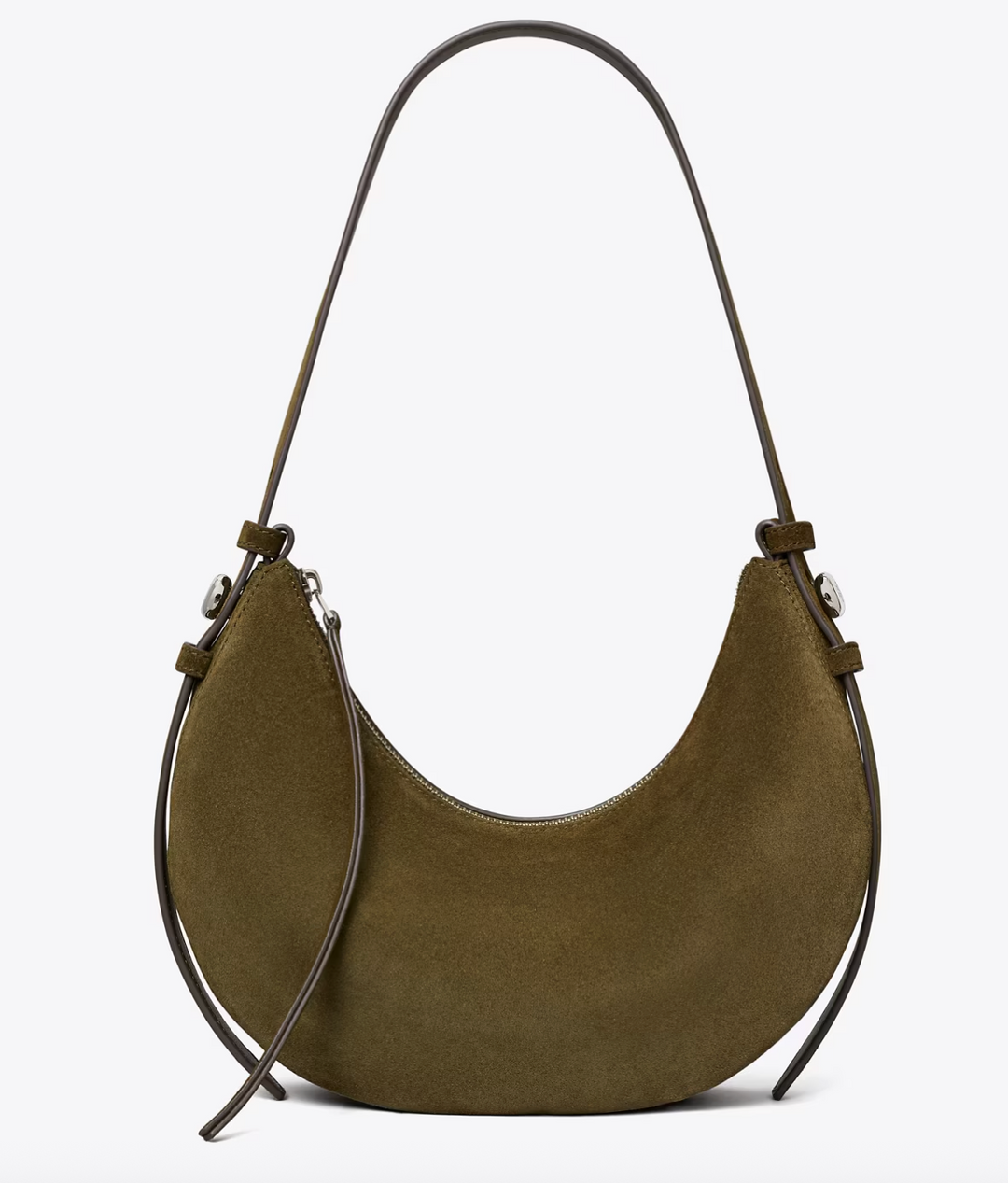 ROMY HALF MOON DARK OLIVE SUEDE BAG