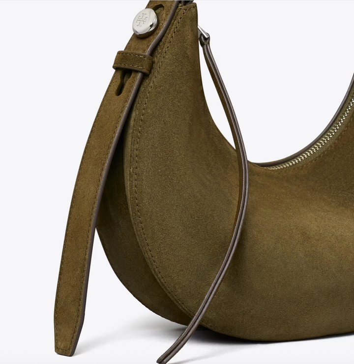 ROMY HALF MOON DARK OLIVE SUEDE BAG