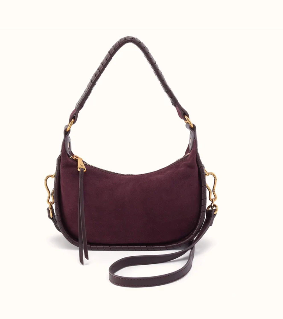 CONTOUR DARK CHERRY SUEDE SHOULDER BAG