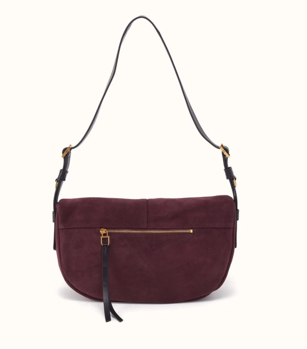 CONTOUR DARK CHERRY SUEDE SHOULDER BAG