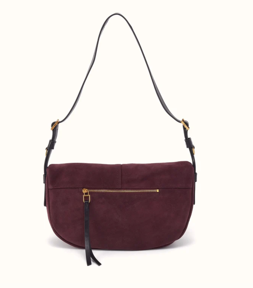 CONTOUR DARK CHERRY SUEDE SHOULDER BAG