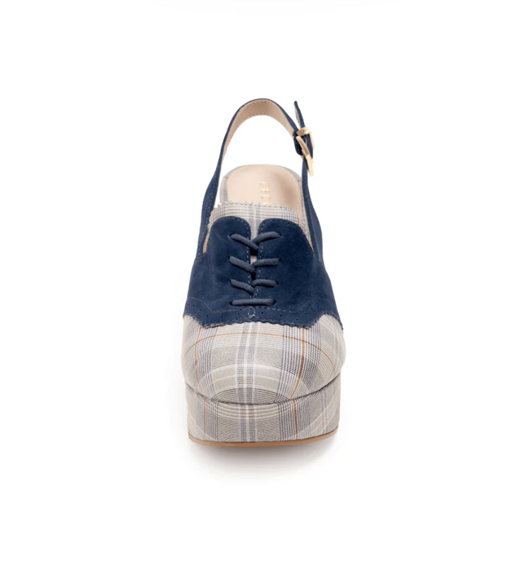PEACE BLUE SUEDE PLAID HEEL