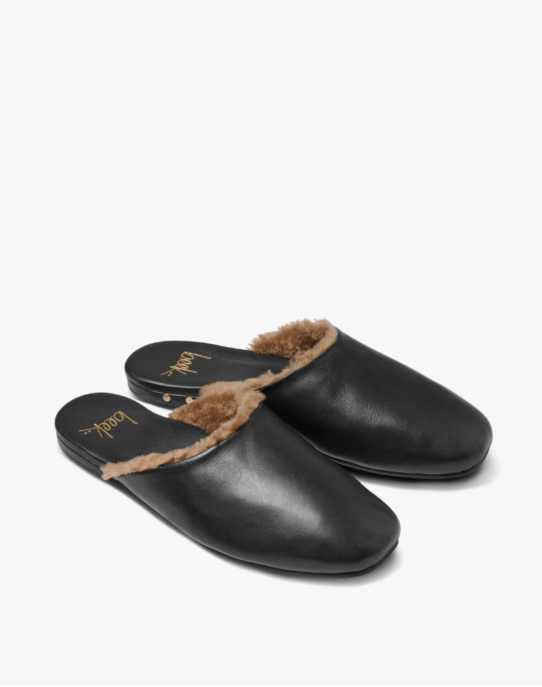 BLACKBIRD BLACK WITH SHEARLING SLIDE