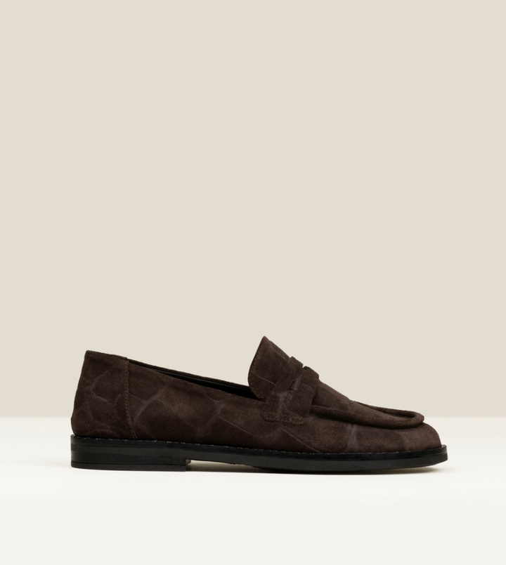 BELISSE MOKA CROC EMBOSSED SUEDE LOAFER