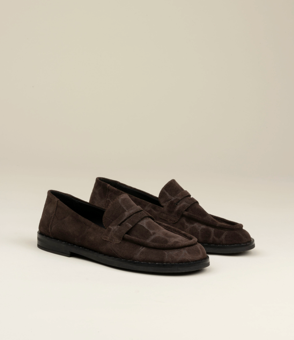 BELISSE MOKA CROC EMBOSSED SUEDE LOAFER