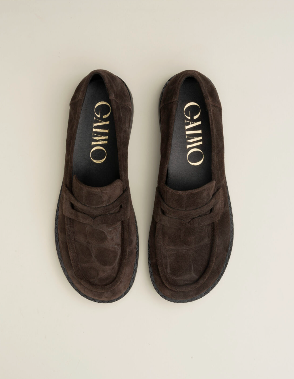 BELISSE MOKA CROC EMBOSSED SUEDE LOAFER