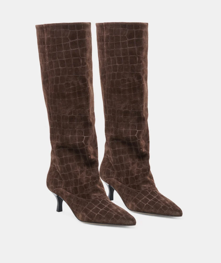 ROXLA CHOCOLATE CROC EMBOSSED BOOT