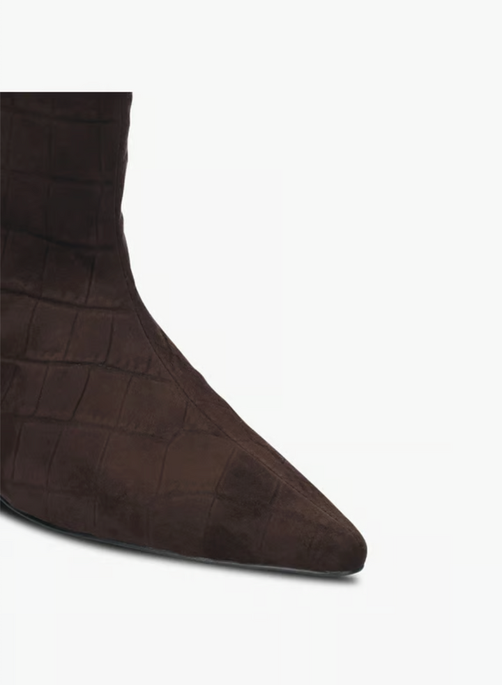 ELERA DARK BROWN CROC EMBOSSED BOOT