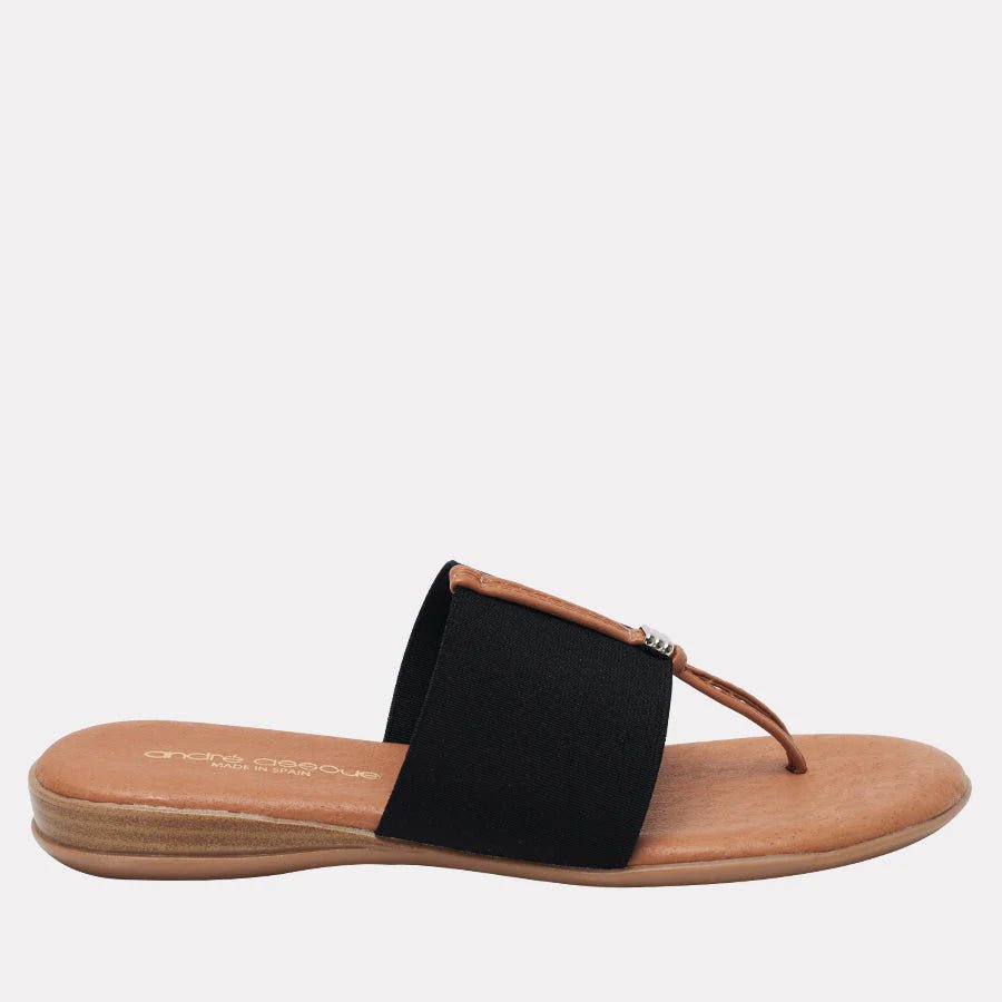 Andre Assous NICE BLACK STRETCH SANDAL Shoes | Shop now at Main & Taylor Shoes!