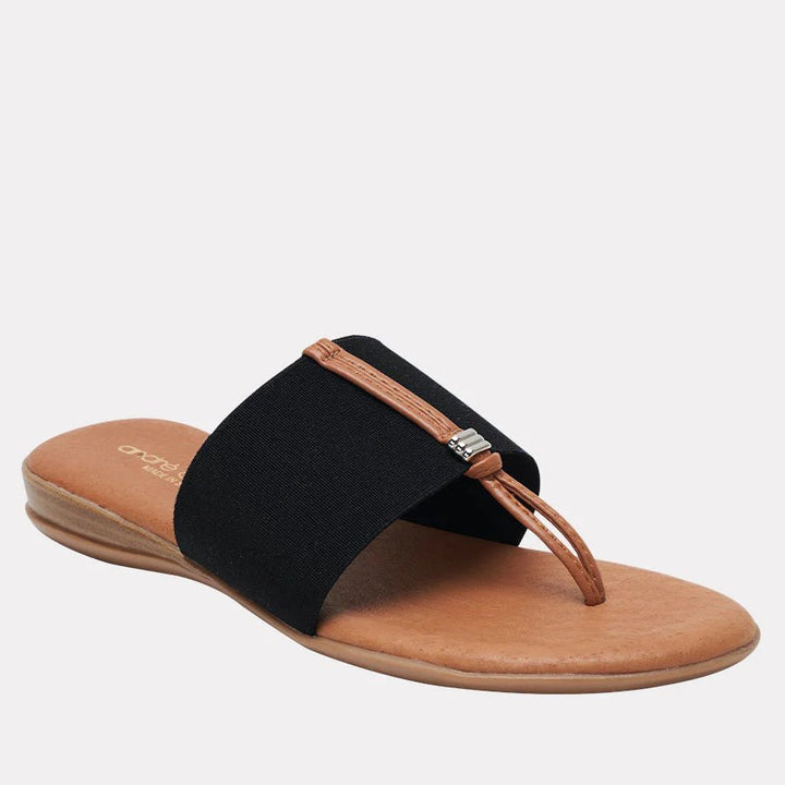 Andre Assous NICE BLACK STRETCH SANDAL Shoes | Shop now at Main &amp; Taylor Shoes!
