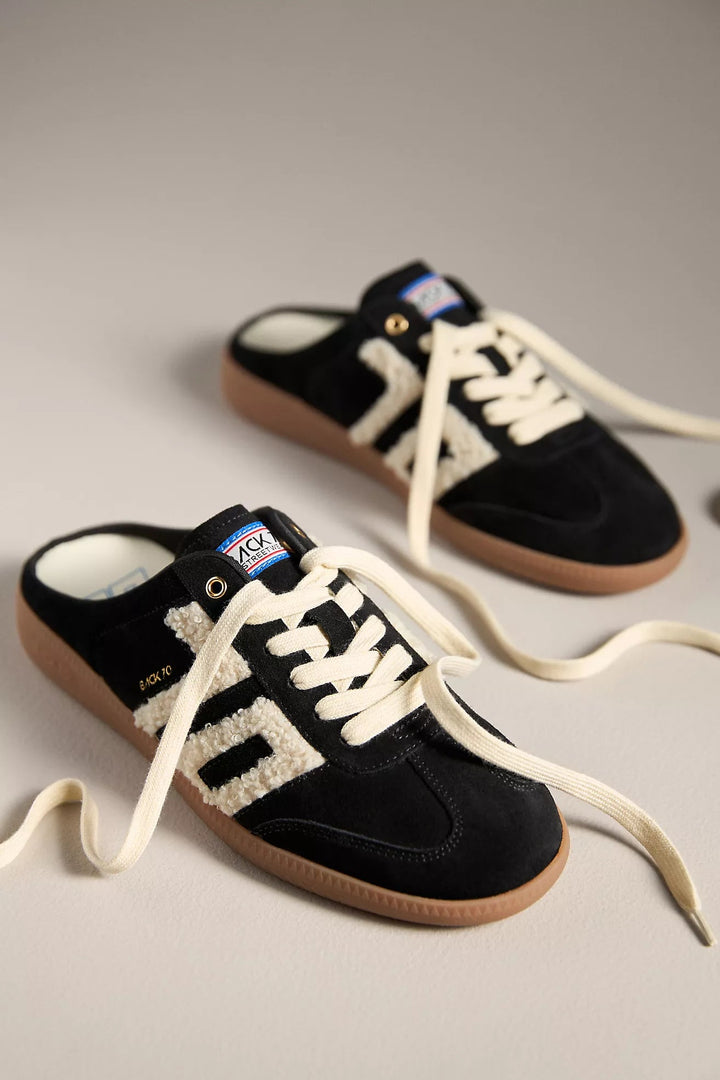 Back 70 EASTER BLACK SUEDE BACKLESS SNEAKER Shoes | Shop now at Main &amp; Taylor Shoes!