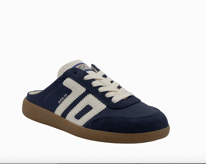 Back 70 EASTER NAVY BACKLESS SNEAKER Shoes | Shop now at Main &amp; Taylor Shoes!