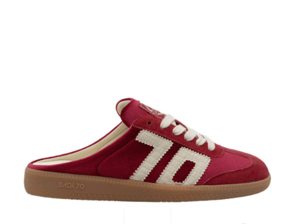 Back 70 EASTER RED MILK VELVET BACKLESS SNEAKER Shoes | Shop now at Main &amp; Taylor Shoes!