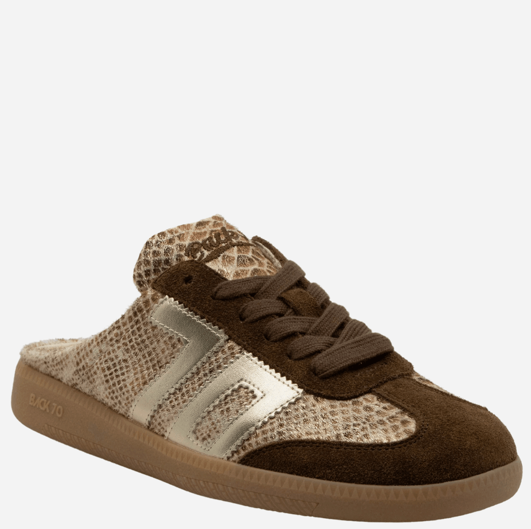 Back 70 EASTER SNAKE GOLD BACKLESS SNEAKER Shoes | Shop now at Main & Taylor Shoes!