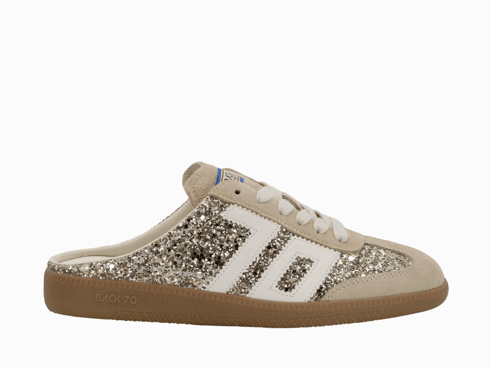 Back 70 EASTER GLITTER GOLD BACKLESS SNEAKER Shoes | Shop now at Main & Taylor Shoes!