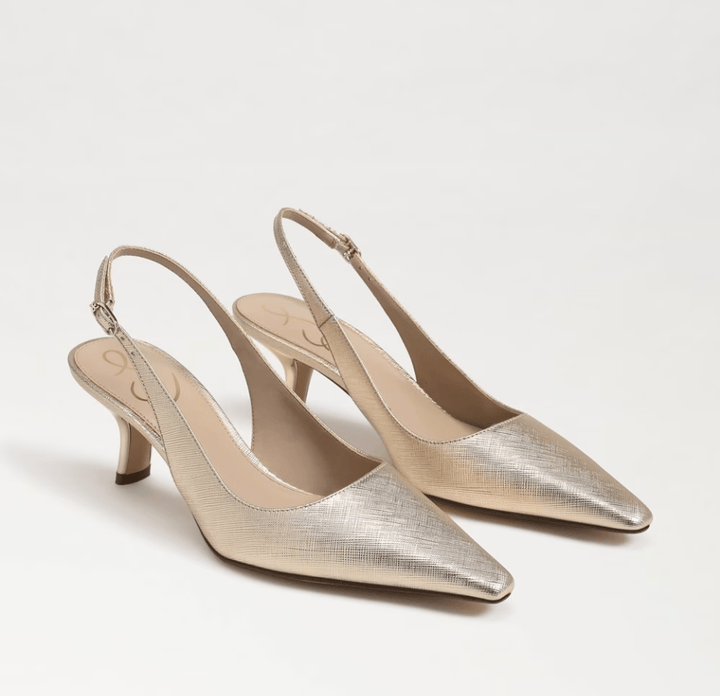 SAM EDELMAN BIANKA FEATHERED GOLD Shoes | Shop now at Main &amp; Taylor Shoes!