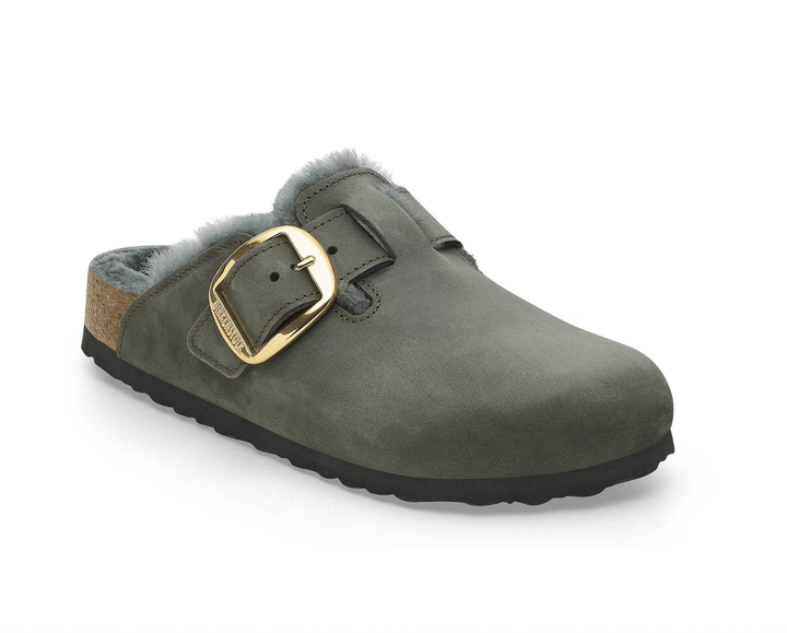 Birkenstock BOSTON BIG BUCKLE SHEARLING THYME CLOG Shoes | Shop now at Main &amp; Taylor Shoes!