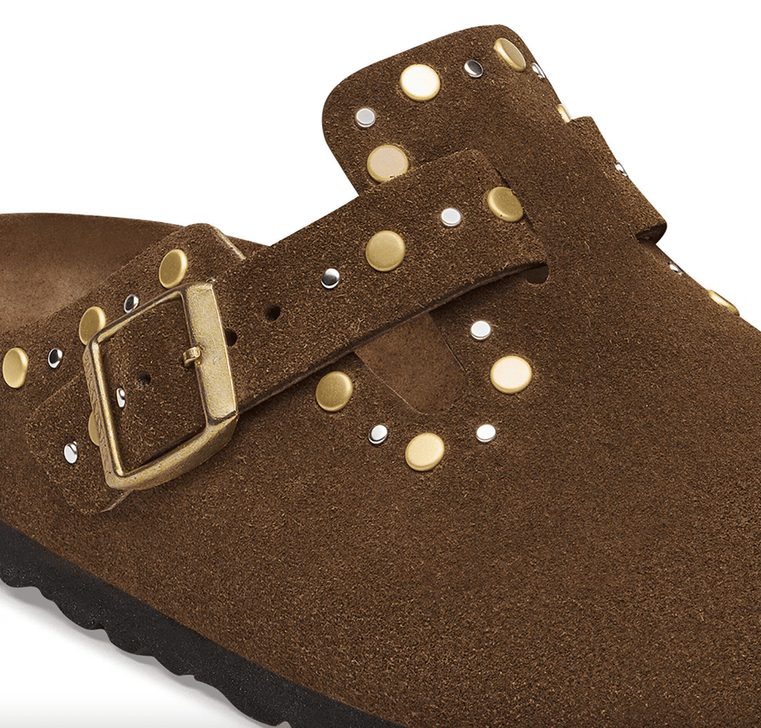 Birkenstock BOSTON RIVET CARAFE SUEDE CLOG Shoes | Shop now at Main &amp; Taylor Shoes!