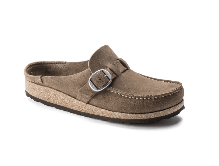 Birkenstock BUCKLEY GREY TAUPE SUEDE CLOG Shoes | Shop now at Main &amp; Taylor Shoes!