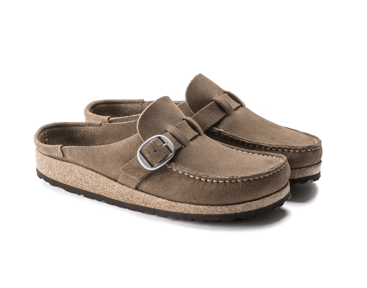 Birkenstock BUCKLEY GREY TAUPE SUEDE CLOG Shoes | Shop now at Main &amp; Taylor Shoes!