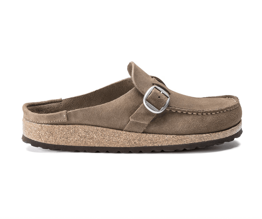 Birkenstock BUCKLEY GREY TAUPE SUEDE CLOG Shoes | Shop now at Main &amp; Taylor Shoes!