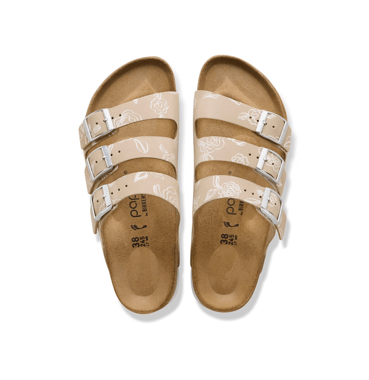 Birkenstock FLORIDA FLEX PLATFORM FLOWER PRINT OYSTER SANDAL Shoes | Shop now at Main &amp; Taylor Shoes!