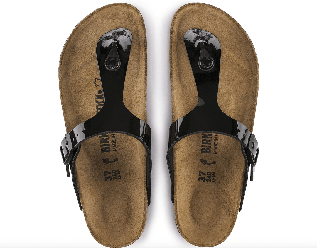 Birkenstock GIZEH BIRKO-FLOR BLACK PATENT Shoes | Shop now at Main &amp; Taylor Shoes!