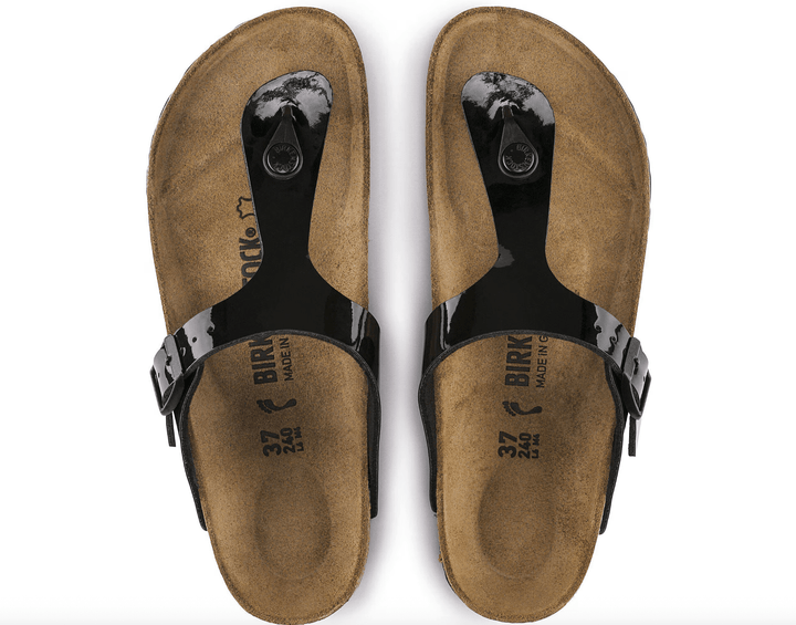 Birkenstock GIZEH BIRKO-FLOR BLACK PATENT Shoes | Shop now at Main &amp; Taylor Shoes!