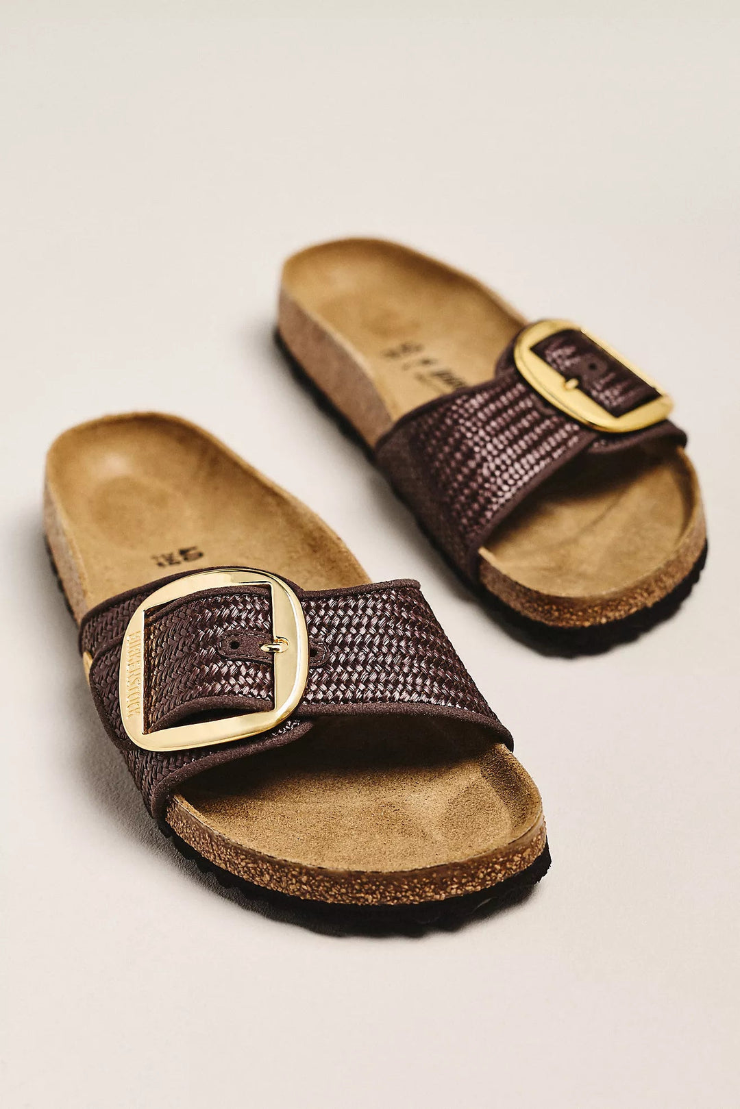 Birkenstock MADRID BIG BUCKLE RAFFIA CAFE Shoes | Shop now at Main & Taylor Shoes!