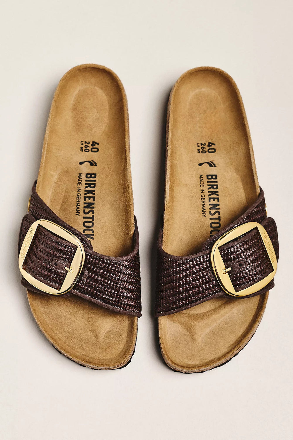 Birkenstock MADRID BIG BUCKLE RAFFIA CAFE Shoes | Shop now at Main & Taylor Shoes!
