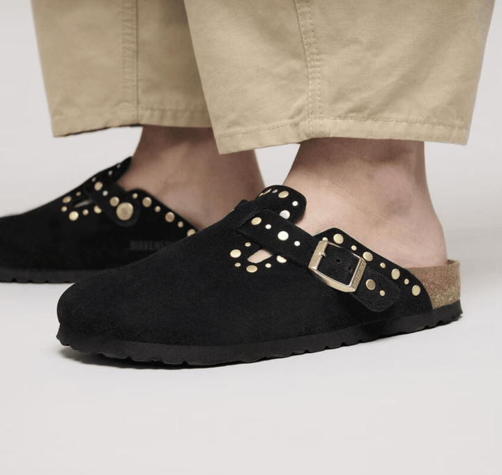 Birkenstock BOSTON RIVET BLACK SUEDE Shoes | Shop now at Main &amp; Taylor Shoes!
