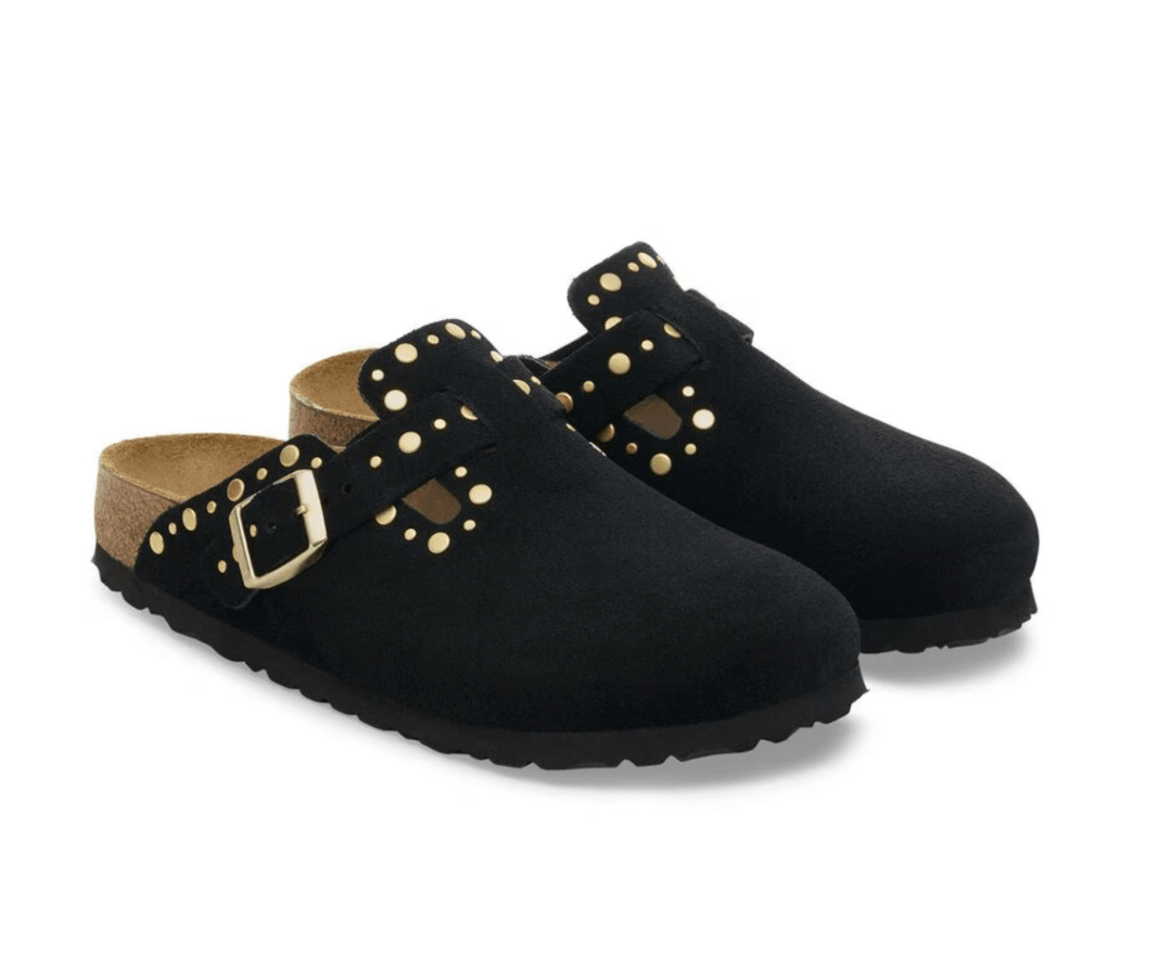 Birkenstock BOSTON RIVET BLACK SUEDE Shoes | Shop now at Main &amp; Taylor Shoes!