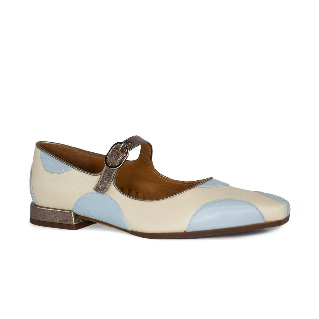 Chie Mihara GARRICE BLUE CIRCLES FLAT Shoes | Shop now at Main &amp; Taylor Shoes!
