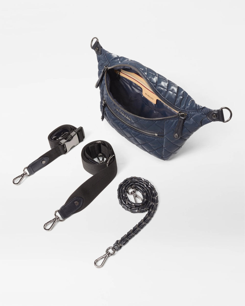 MZ Wallace CROSBY SLING SMALL INK LIQUID HANDBAGS | Shop now at Main &amp; Taylor Shoes!