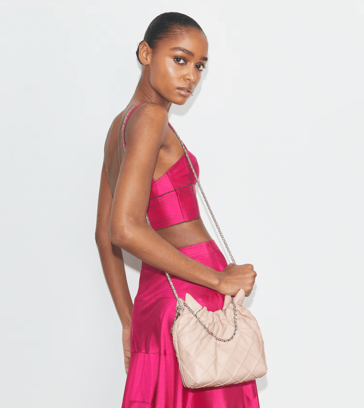 TORY BURCH HANDBAGS FLEMING MINI HOBO SOFT PINK HANDBAGS | Shop now at Main &amp; Taylor Shoes!
