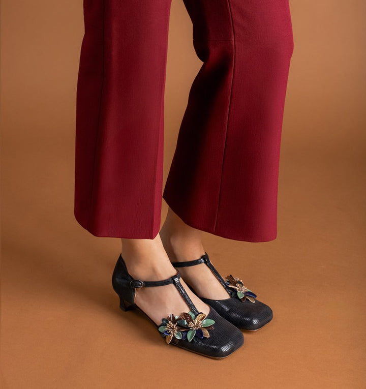 IZFERA BLACK/GREEN LOW HEEL