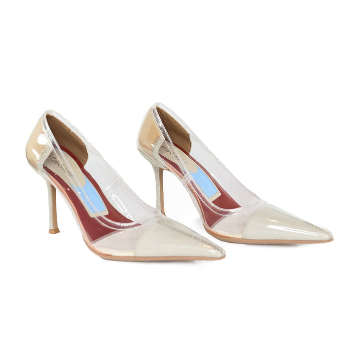 JEFFREY CAMPBELL BEHOLD CLEAR/BEIGE SHOES | Shop now at Main &amp; Taylor Shoes!