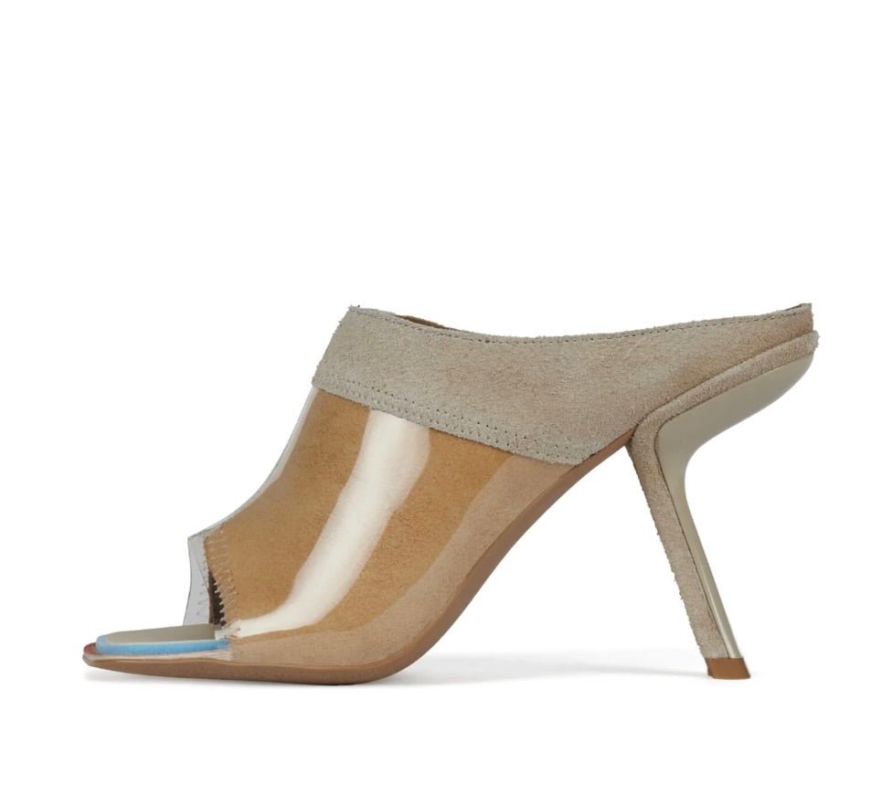 Jeffrey Campbell ZINQUE CLEAR BEIGE MULE SHOES | Shop now at Main & Taylor Shoes!