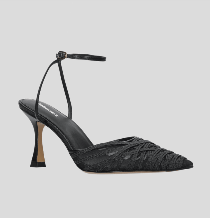 Lola Cruz CLEO PUMP BLACK MESH/RAFFIA HEEL SHOES | Shop now at Main &amp; Taylor Shoes!