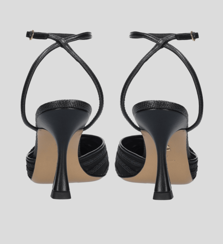Lola Cruz CLEO PUMP BLACK MESH/RAFFIA HEEL SHOES | Shop now at Main &amp; Taylor Shoes!