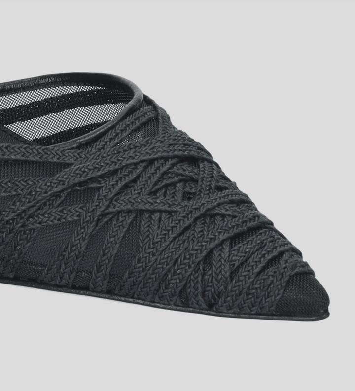 Lola Cruz CLEO PUMP BLACK MESH/RAFFIA HEEL SHOES | Shop now at Main &amp; Taylor Shoes!