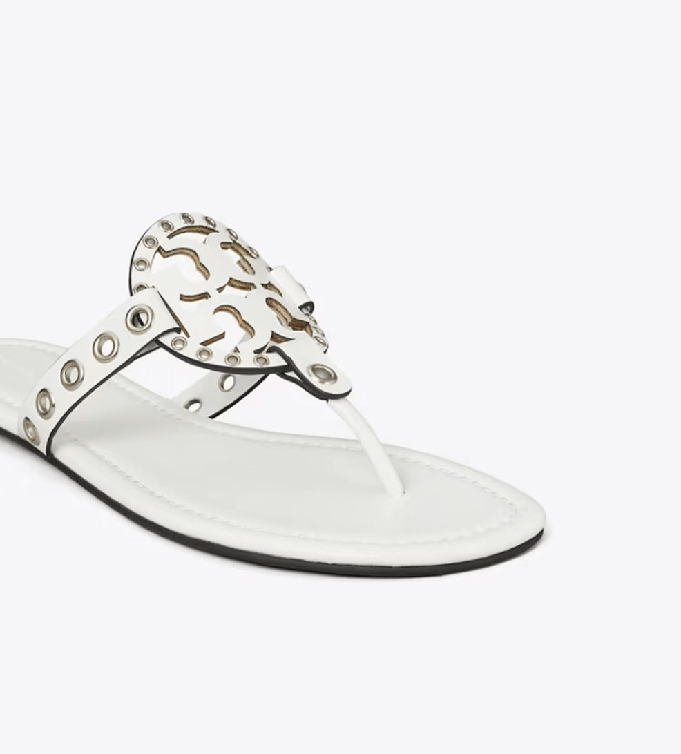 TORY BURCH MILLER EYELET SANDAL CLOUD/SILVER Shoes | Shop now at Main &amp; Taylor Shoes!
