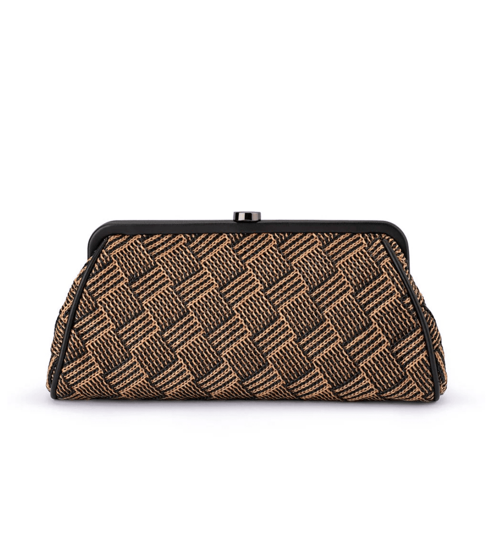 Olga Berg LOIS WOVEN BLACK CLUTCH Handbags | Shop now at Main & Taylor Shoes!