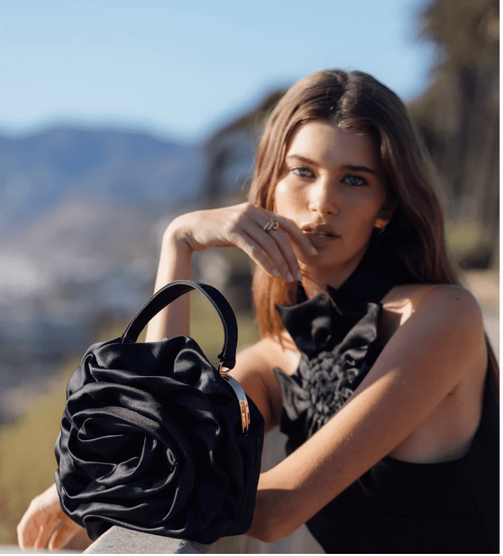 Olga Berg ROSITA ROSETTE BLACK BAG HANDBAGS | Shop now at Main &amp; Taylor Shoes!