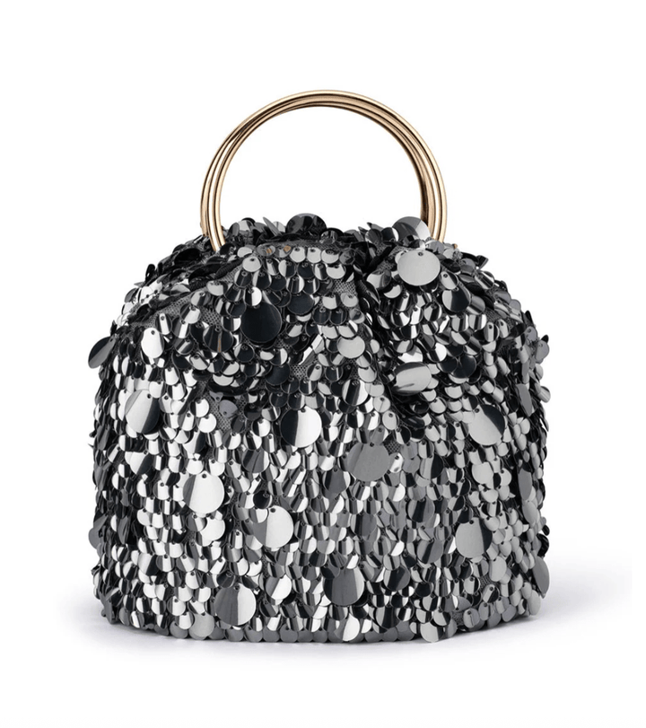 Olga Berg VERA SEQUIN GUNMETAL WRISTLET HANDBAGS | Shop now at Main &amp; Taylor Shoes!