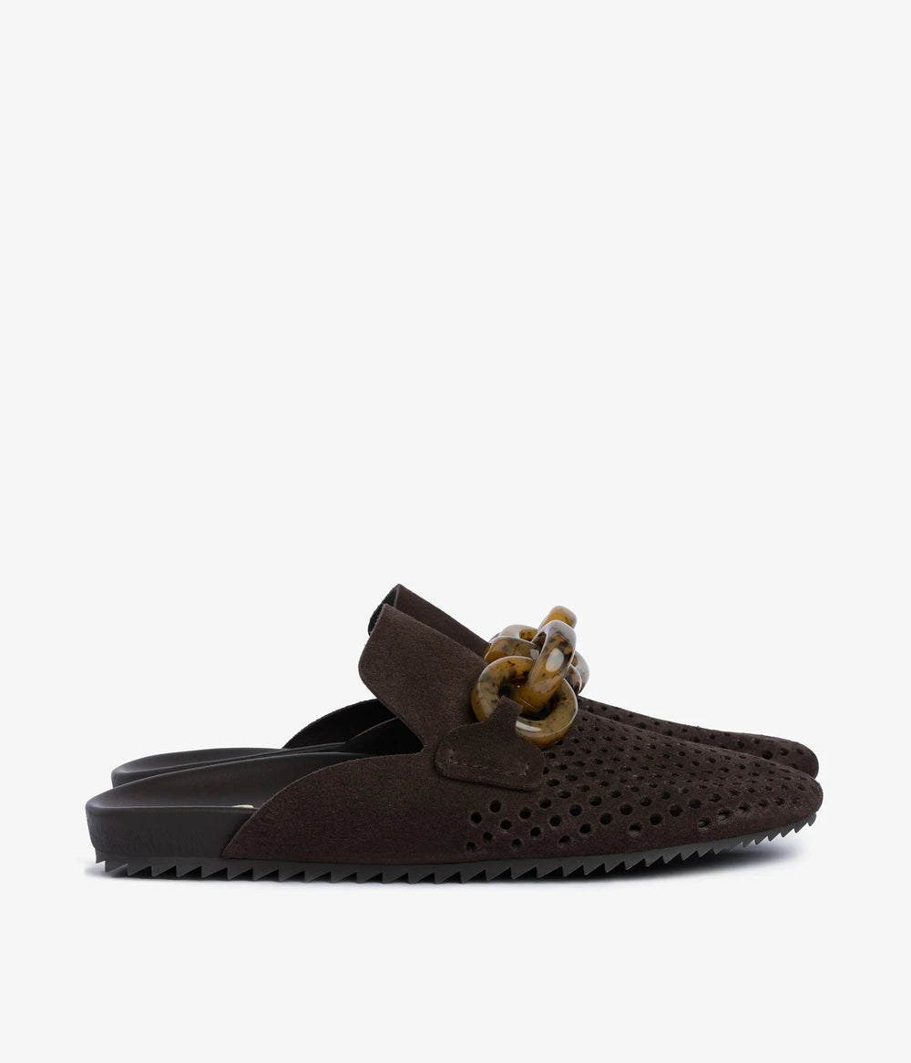 PEDRO GARCIA BRAIDY BROWN SUEDE/TORTOISE ORNAMENT MULE Shoes | Shop now at Main & Taylor Shoes!