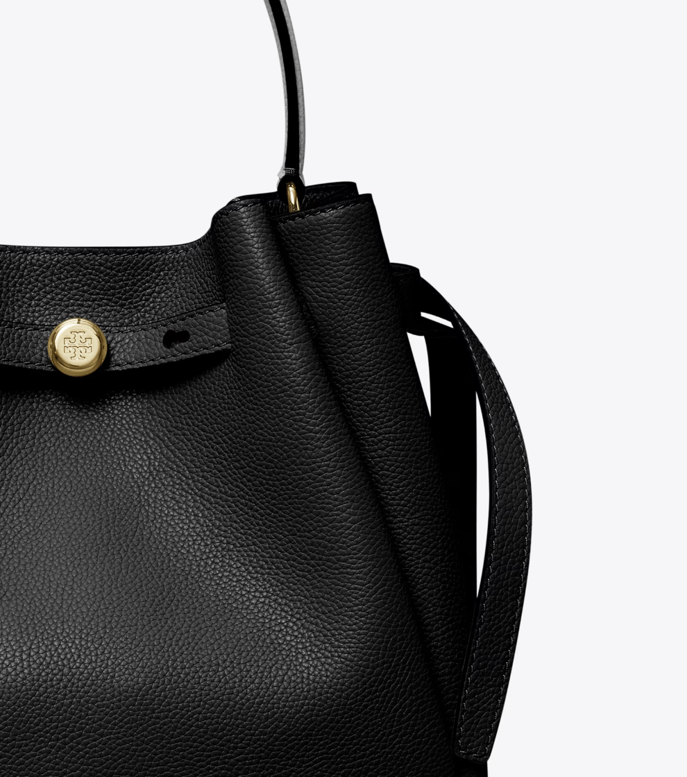 TORY BURCH HANDBAGS ROMY BUCKET BAG BLACK HANDBAGS | Shop now at Main &amp; Taylor Shoes!