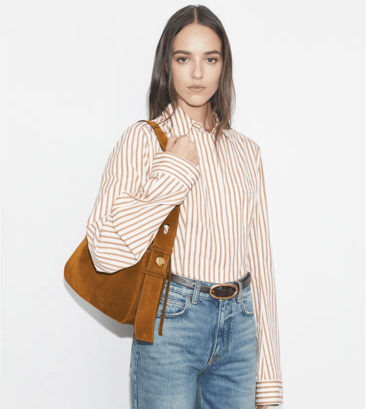 TORY BURCH HANDBAGS ROMY SHOULDER BAG PARK BENCH SUEDE HANDBAGS | Shop now at Main &amp; Taylor Shoes!