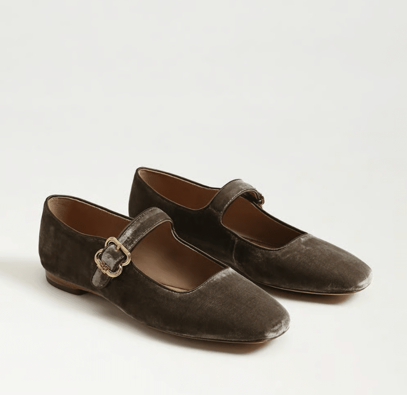 Sam Edelman MICHAELA DARK SAGE VELVET MARY JANE FLAT Shoes | Shop now at Main &amp; Taylor Shoes!